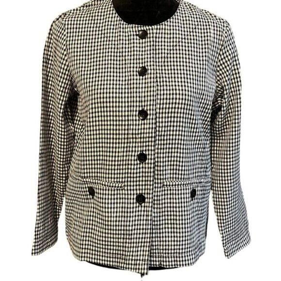 Norm Thompson Womens Blazer Black White Check Button Up Long Sleeve Sz XS - Picture 1 of 16